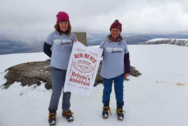 Diane Ahearne and Deborah Slator at the top of Ben Nevis