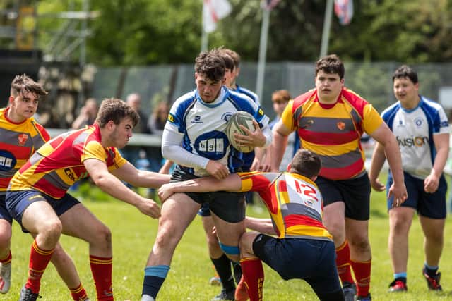 Action from the Colts game between Peterborough Lions (Blue) and Peterborough RUFC. Photo: Mick Sutterby.