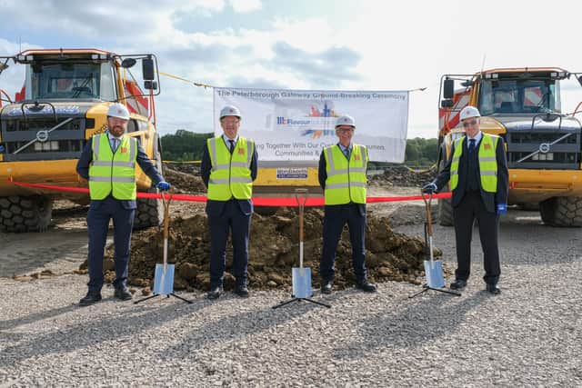 Starting work, from left, Tom Hennessy, chief executive of Opportunity Peterborough,  Ian Dearn, Vice President Operations & Supply Chain McCormick, Chris Jinks, President of McCormick EMEA, and Councillor John Holdich, leader of Peterborough City Council.