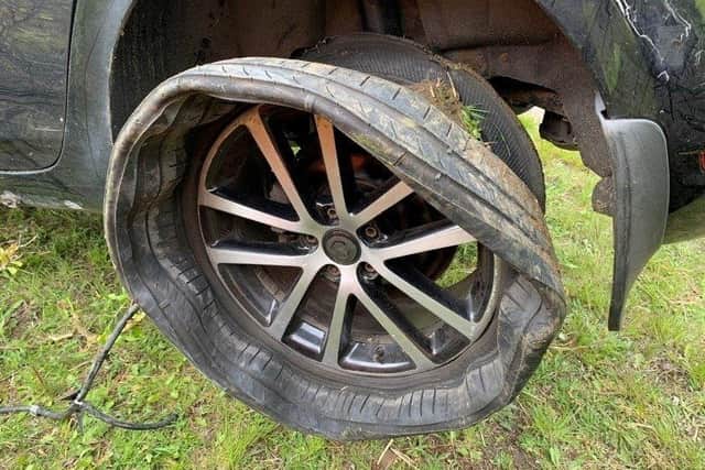 The tyre that blew out on an Audi TT on the A1M.
