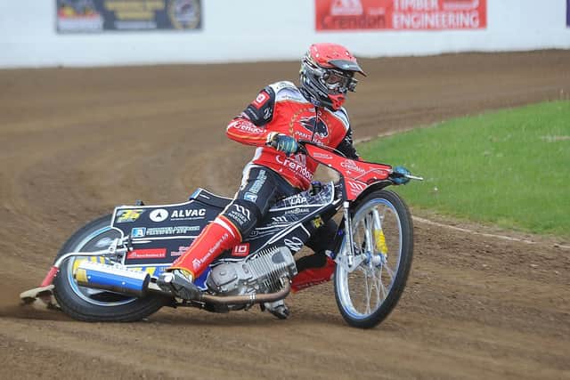 Panthers number one Bjarne Pedersen flying around the Showground on Press and Practice Day. Photo: David Lowndes.