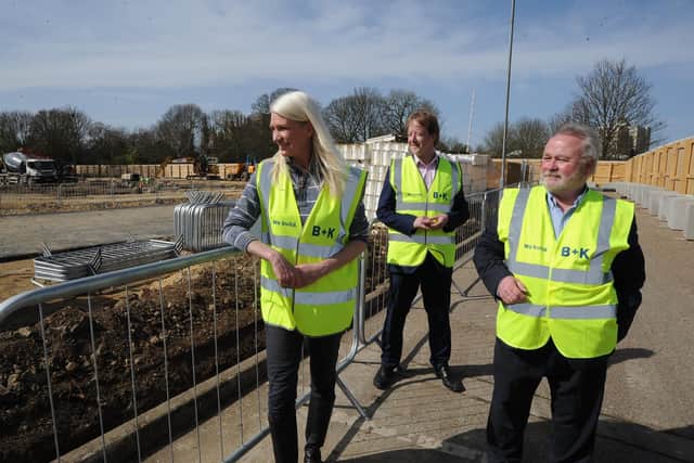 Cllr Wayne Fitzgerald, right, during a visit to the university site at Bishop's Road.