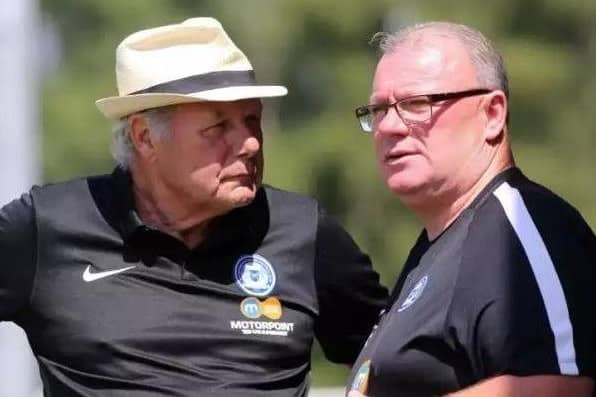 Posh director of football Barry Fry (left) with Gillingham manager Steve Evans.