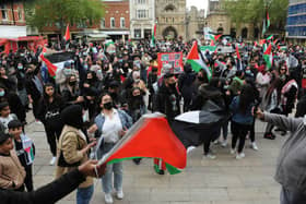 The Palestine protest in Peterborough's Cathedral Square. Pictures: Chris Lowndes