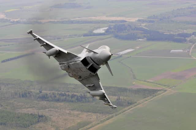 A Royal Air Force Typhoon FGR4 in flight over Lithuania