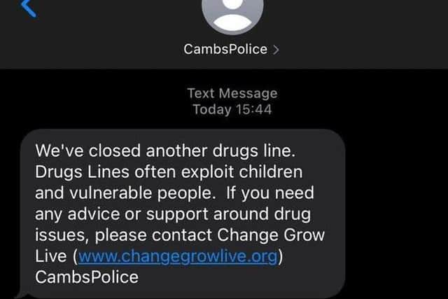 The text message sent by police