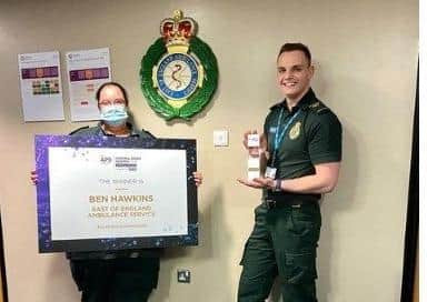 Ben Hawkins receiving his award.