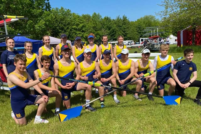 Peterborough City Juniors at the National Schools Regatta, back row from left, Peggy Papworth, Erin Ansell-Crook, Sophie Bicknell, Ella Baden Darrington, Grace Niklasson, Lydia Hilton, Lottie Tasker, Wicktoria Szubzda, front, James Ryder, James Garfield, Bert Papworth, Tom Calver, Lucas Niklasson, Daniel Armstrong, Joe Beesley, Hugo Carter and Adam Carter.