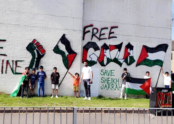 Free Palestine and Gaza mural on the property in Bridge Street.