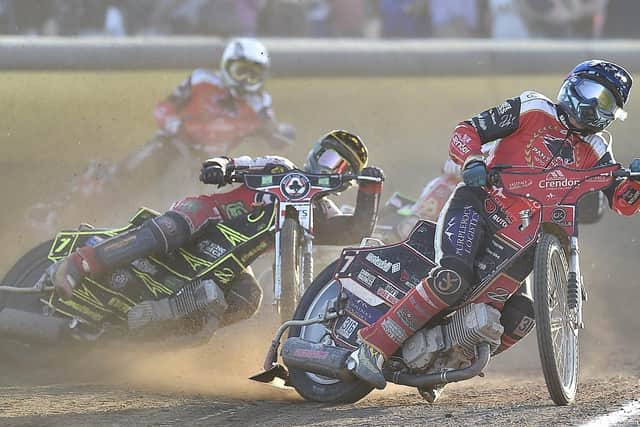 Ulrich Ostergaard in front for Panthers in the Bank Holiday home meeting with Belle Vue. Photo: David Lowndes.