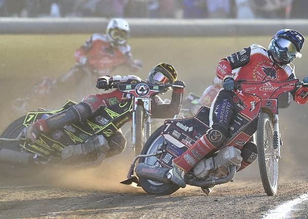 Ulrich Ostergaard in front for Panthers in the Bank Holiday home meeting with Belle Vue. Photo: David Lowndes.