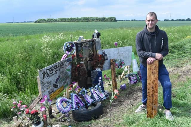 Ernest Hebblethwaite at the memorial damaged in today's accident. Picture: David Lowndes