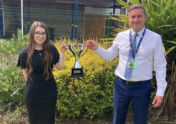 Jasmine Wade, who was presented with the award by Principal, Simon Parsons,