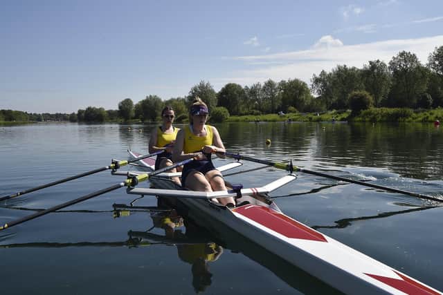 Charlotte Bolton and Harriott Drake-Lee in the J18 Double Sculls. Photo: David Lowndes.