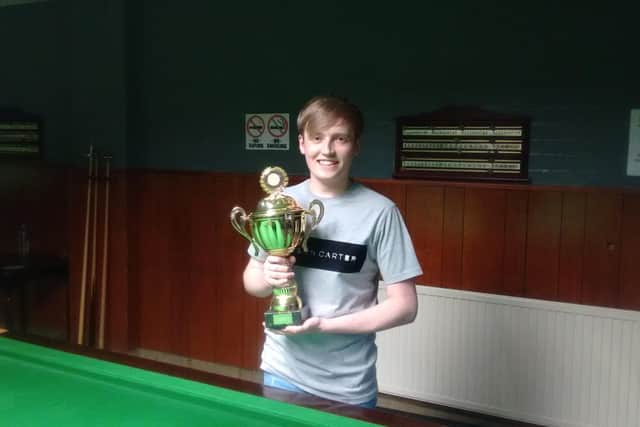 Luke Gilbert after winning the snooker shoutout at the Court Club.