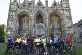The riders outside Peterborough Cathedral.