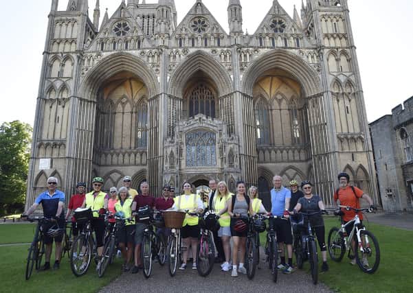 The riders outside Peterborough Cathedral.