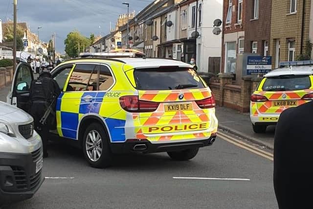 Police at the scene at the junction of Taverners Road and Gladstone Street.