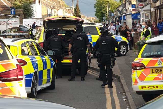 Police at the scene at the junction of Taverners Road and Gladstone Street.