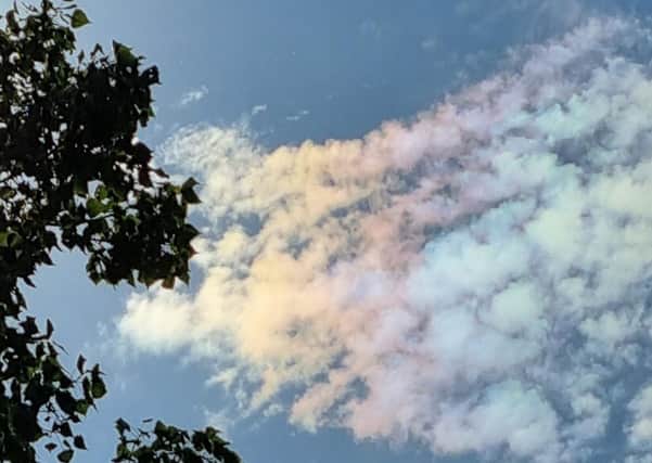 The rainbow coloured cloud spotted in the skies above Peterborough. Picture: Jane Price