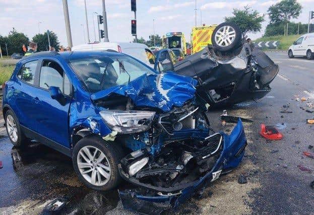Wreckage from the scene at the Eye roundabout.