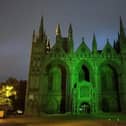 The Cathedral lit up green for St John Ambulance