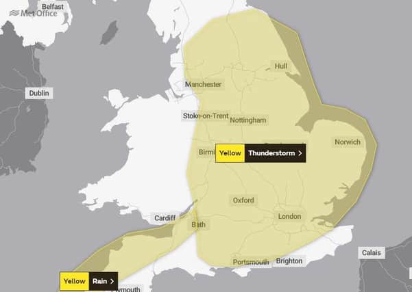 A yellow weather warning is in place across Peterborough.
