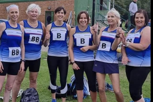 Peterborough Nene Valley Masters ladies, from left, Alison Dunphy, Kay Gibson, Claire Smith, Gemma Skells, Elisabeth Sennit-Clough, Sally Pusey.