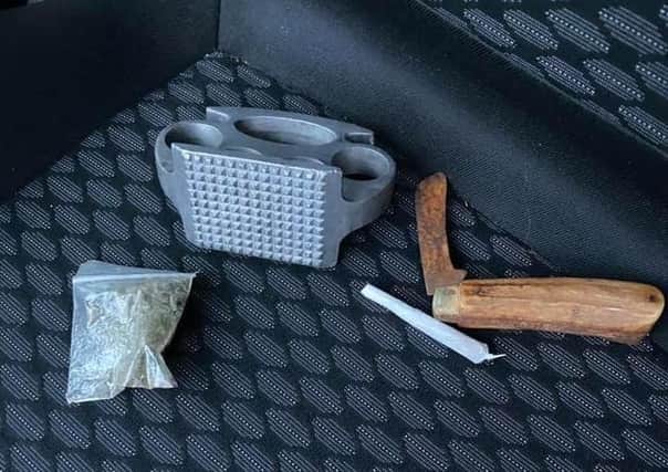 A knife, knuckle duster and cannabis found in a car in Werrington.