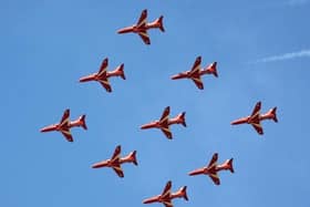 Red Arrows will fly overCambridgeshire today. Photo: @MilitaryAirshow