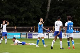 New Posh signing Jorge Grant celebrates scoring the opening goal of the game against Bedford Town. Photo: Joe Dent/theposh.com.
