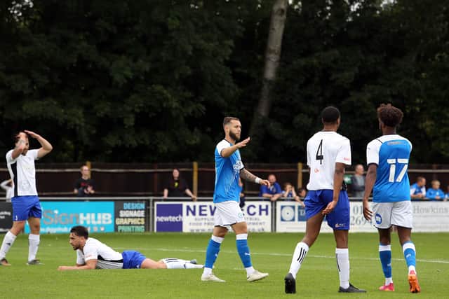 New Posh signing Jorge Grant celebrates scoring the opening goal of the game against Bedford Town. Photo: Joe Dent/theposh.com.