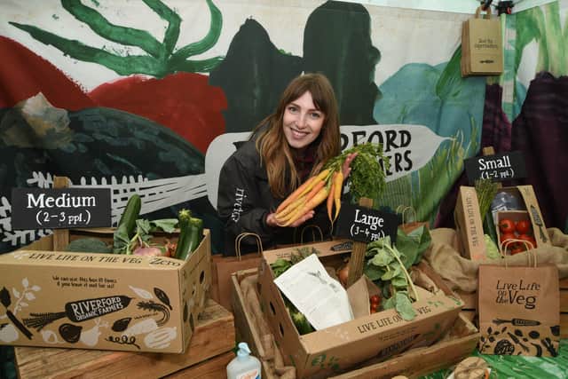 Anna Whelan from Riverford Organic Farmers at the Vegan Market in Cathedral Square.