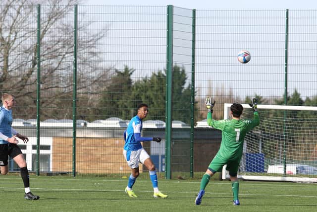 Adler Nascimento celebrates a goal for Posh youths.