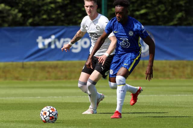 Summer Posh signing Josh Knight in action with Chelsea's Callum Hudson-Odoi.  Photo: Joe Dent/theposh.com.