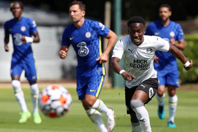 Siriki Dembele in action for Posh against Chelsea. Photo: Joe Dent/theposh.com.