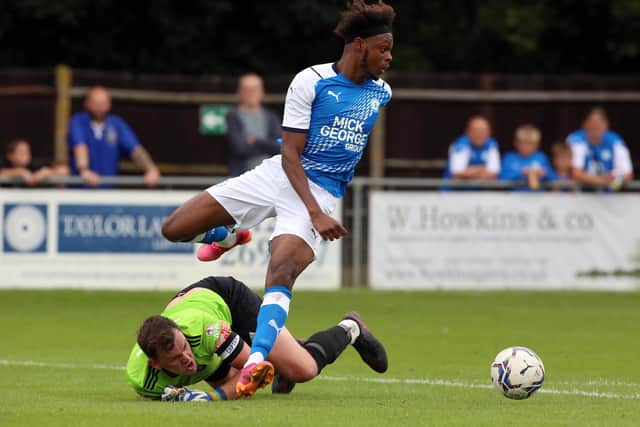 Ricky-Jade Jones in action for Posh in this summer's friendly at Bedford. Photo: Joe Dent/theposh.com.