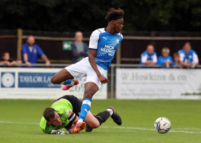 Ricky-Jade Jones in action for Posh in this summer's friendly at Bedford. Photo: Joe Dent/theposh.com.