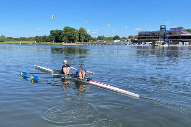 Lydia Hilton and Grace Niklasson in the women’s J16 double in Nottingham.