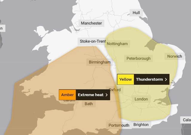 A yellow weather warning for thunderstorms is in place over Peterborough.