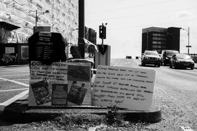 Cain Martin memorial and protest on Town Bridge.