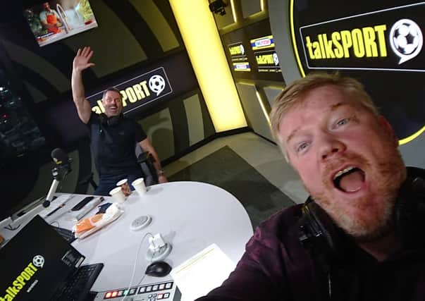 Adrian Durham (right) hosting a talkSPORT show with Jamie Carragher.