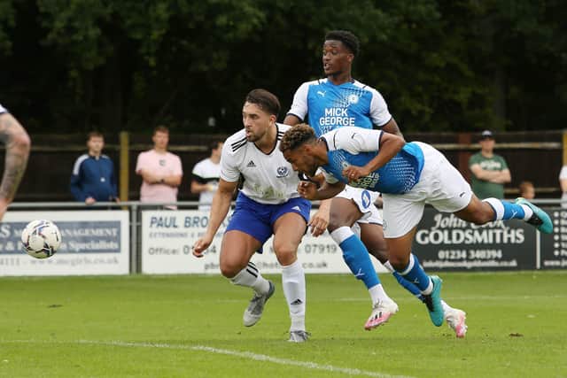 Nathan Thompson scoring at Bedford Town in pre-season. Photo: Joe Dent/theposh.com.