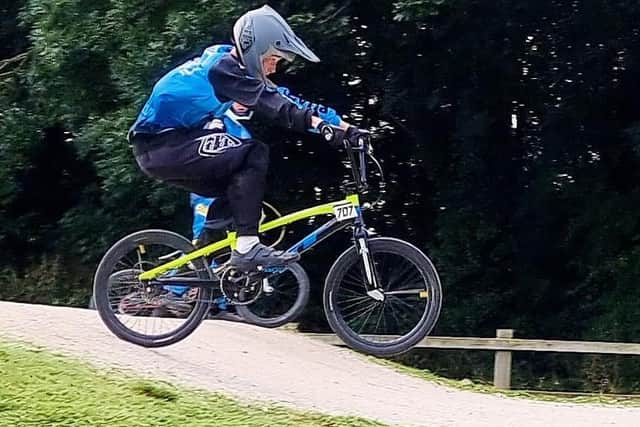 Peterborough BMX star Jordan Stringer flies through the air.