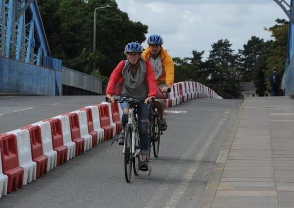 The cycle lane that was put in place on Crescent Bridge during the pandemic.
