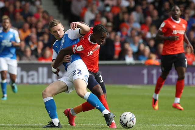 Ethan Hamilton in action for Posh at Luton last weekend. Photo: Joe Dent/theposh.com.