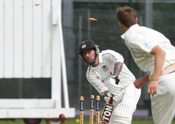 Stuart Williams of Peterborough Town seconds is bowled during the win over Heyford. Photo: David Lowndes.