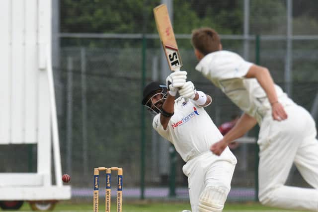 Balaji Ganesan on his way to a half century for Peterborough Town seconds against Heyford. Photo: David Lowndes.