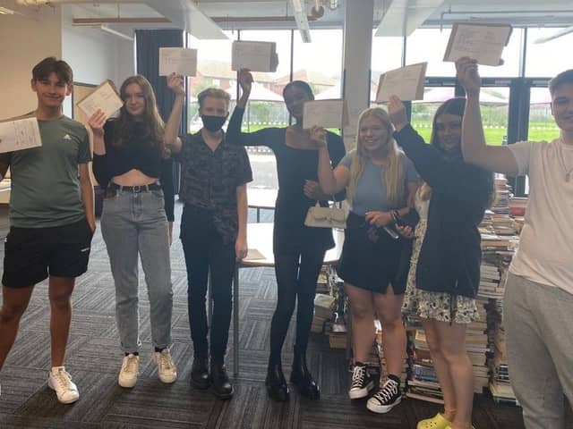 Pupils at Stanground Academy celebrate their results.