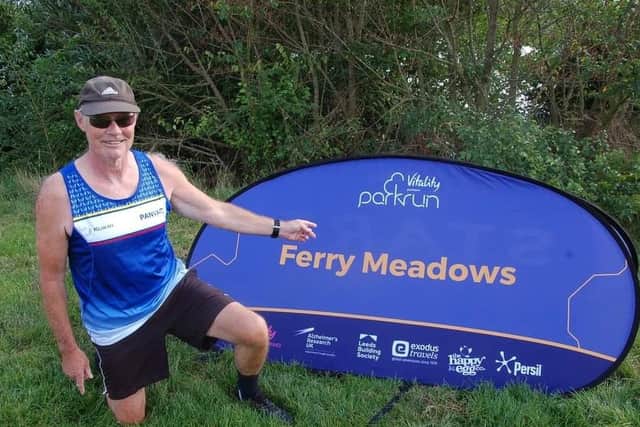 Pete Brantom celebrates 350 parkruns.